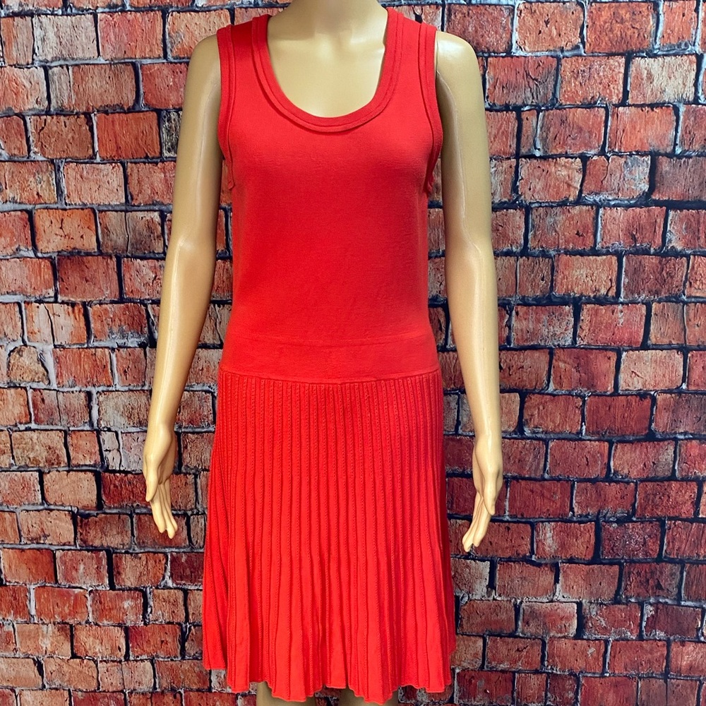 Banana Republic Red Sleeveless Pleated Knit Dress